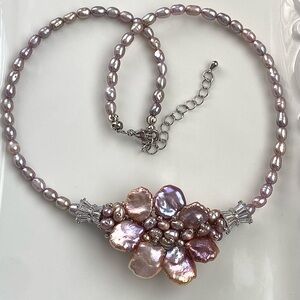 N215-Handmade Purple Pearl Flower Purple Necklace